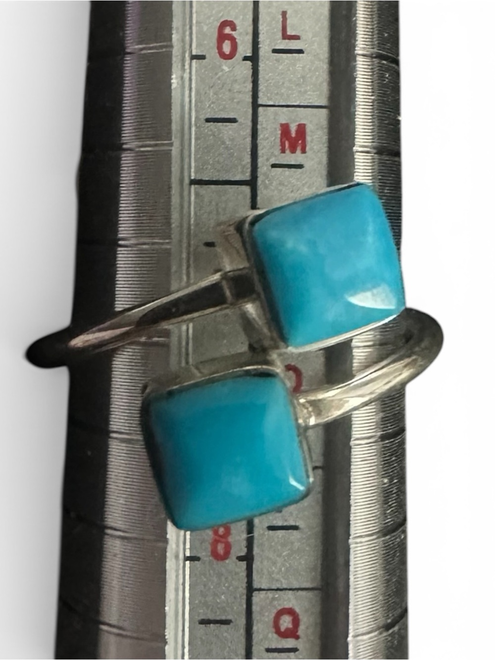 Sterling Silver Turquoise Double Stone Ring - Blue